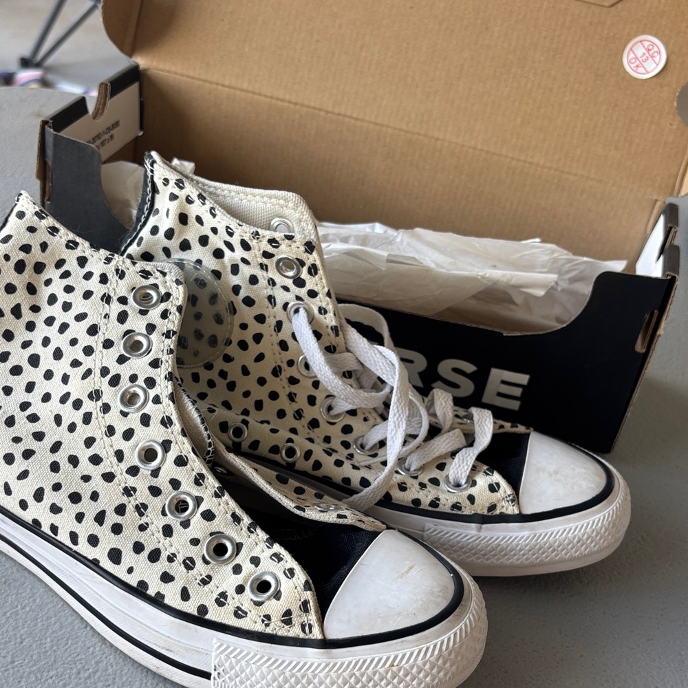 Polka Dot High-Top Sneakers - Black and White